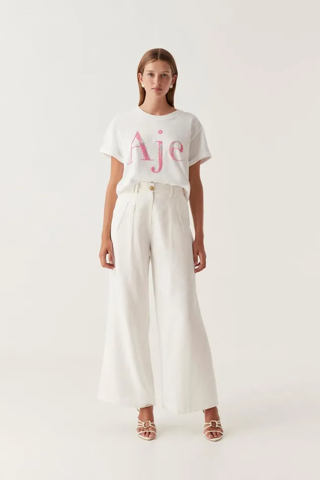 Women Doris Embellished Logo Tee Whitecerise Pink Aje Tees
