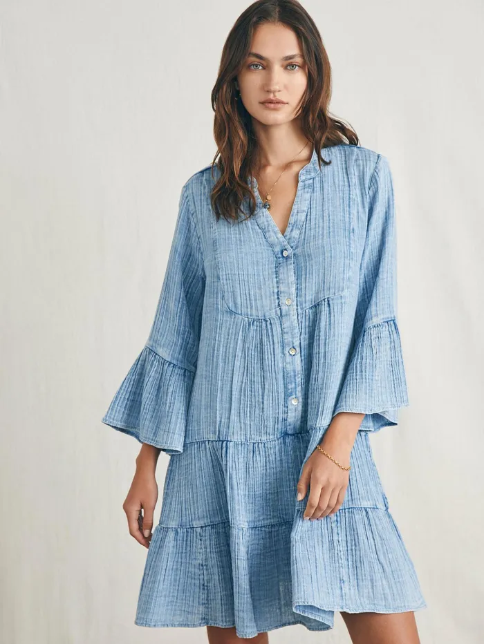 Women Dresses Faherty Dream Cotton Gauze Kasey Dress Light Indigo Wash