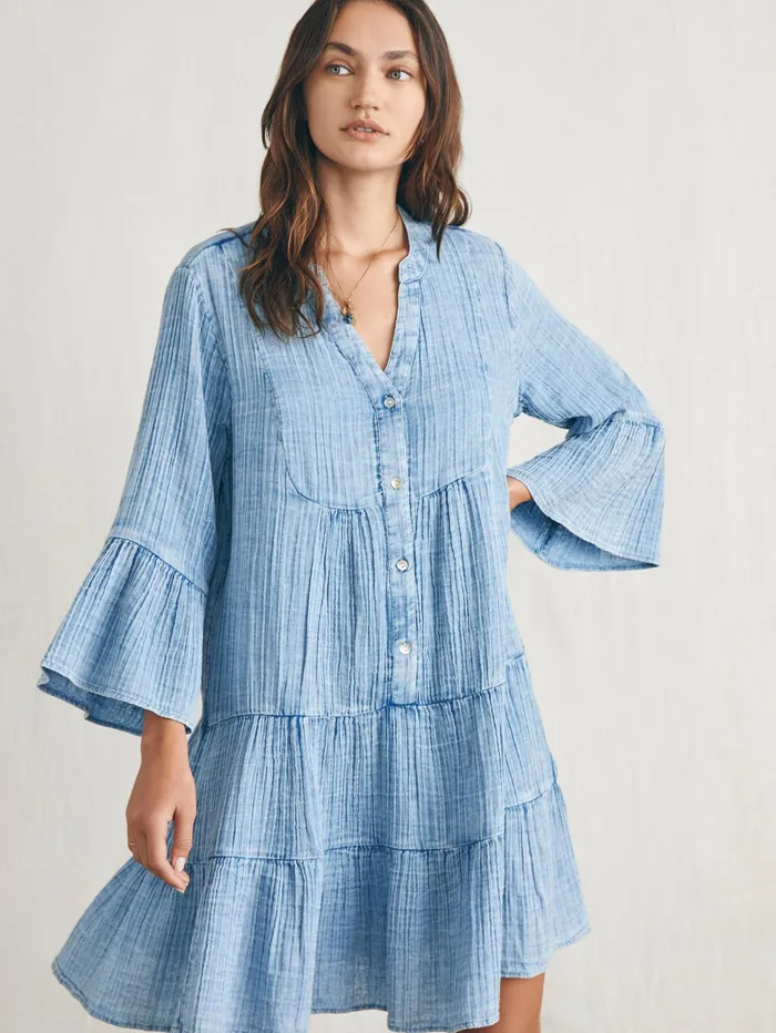 Women Dresses Faherty Dream Cotton Gauze Kasey Dress Light Indigo Wash