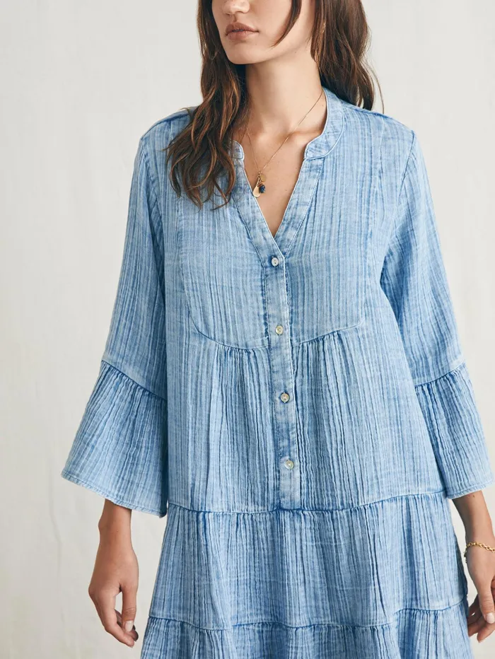 Women Dresses Faherty Dream Cotton Gauze Kasey Dress Light Indigo Wash