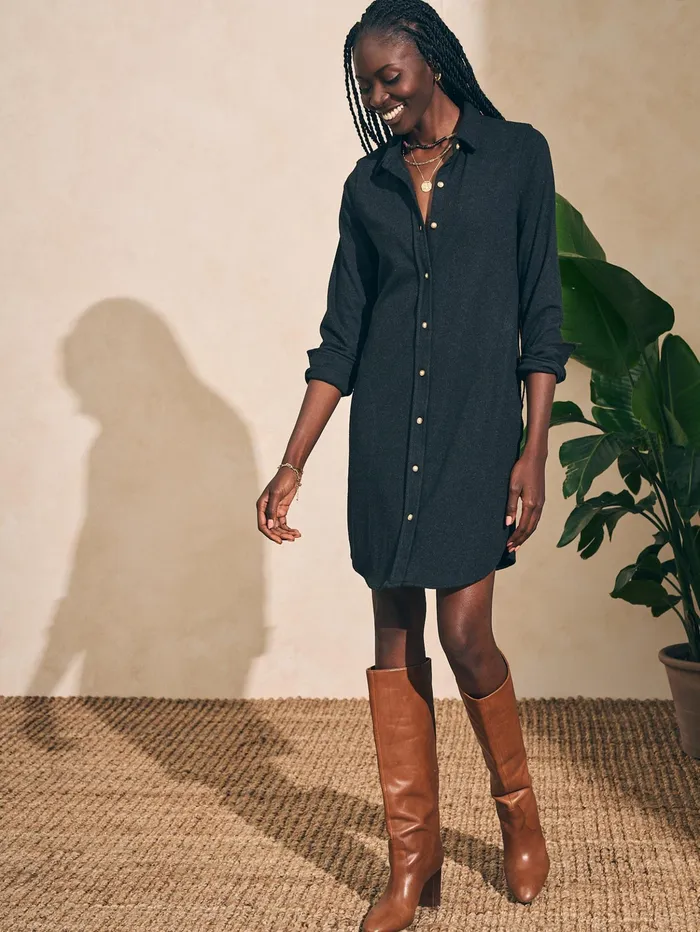 Women Dresses Faherty Legend Sweater Dress Heathered Black Twill