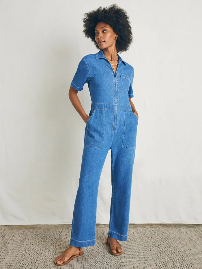 Women Dresses Faherty Linen Denim Jumpsuit Bay Breeze Wash
