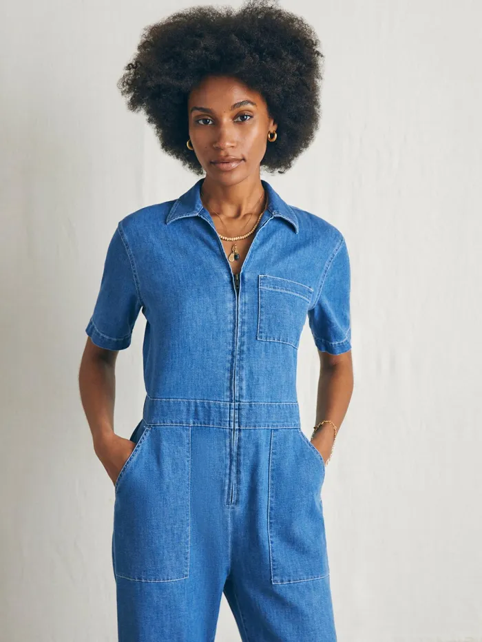 Women Dresses Faherty Linen Denim Jumpsuit Bay Breeze Wash