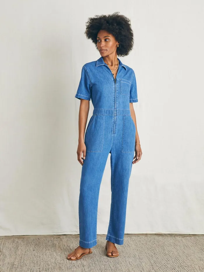 Women Dresses Faherty Linen Denim Jumpsuit Bay Breeze Wash