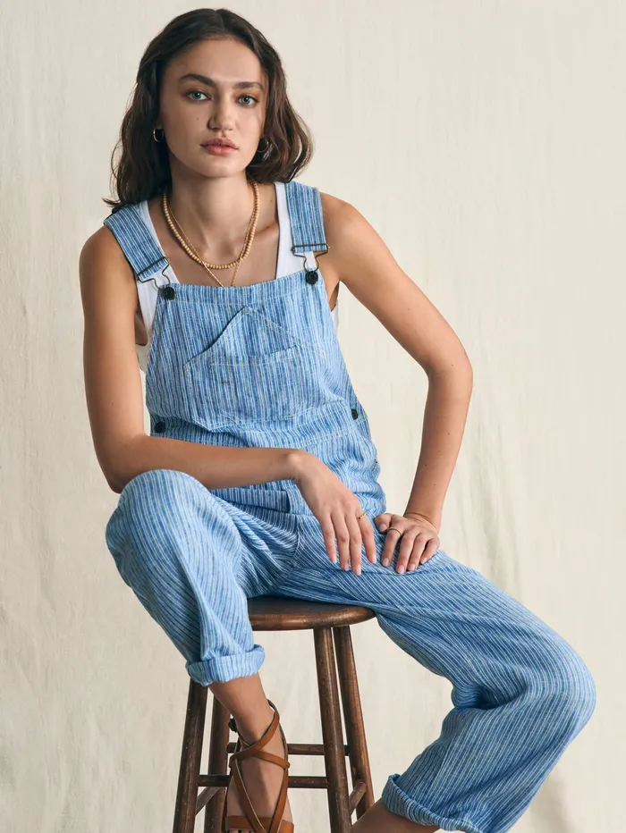 Women Dresses Faherty Linen Mechanic Overall Skyway Railroad Stripe