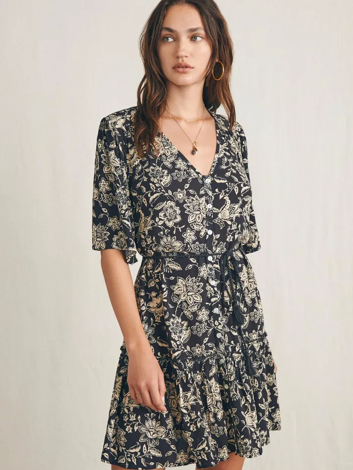 Women Dresses Faherty Orinda Mini Dress Charcoal Chiyoda Floral