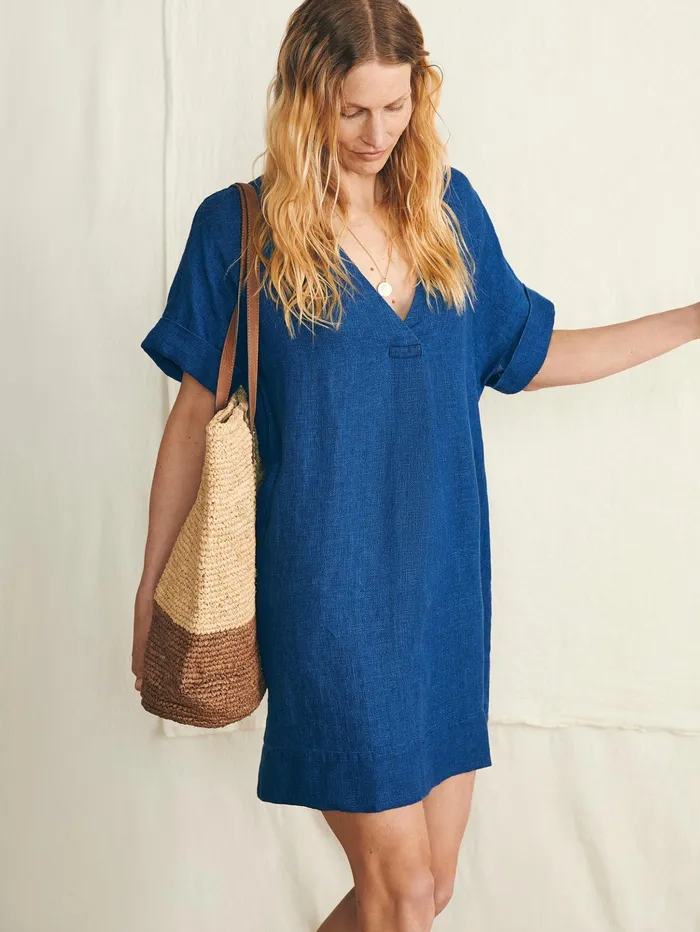 Women Dresses Faherty Sanibel Basketweave Dress Indigo