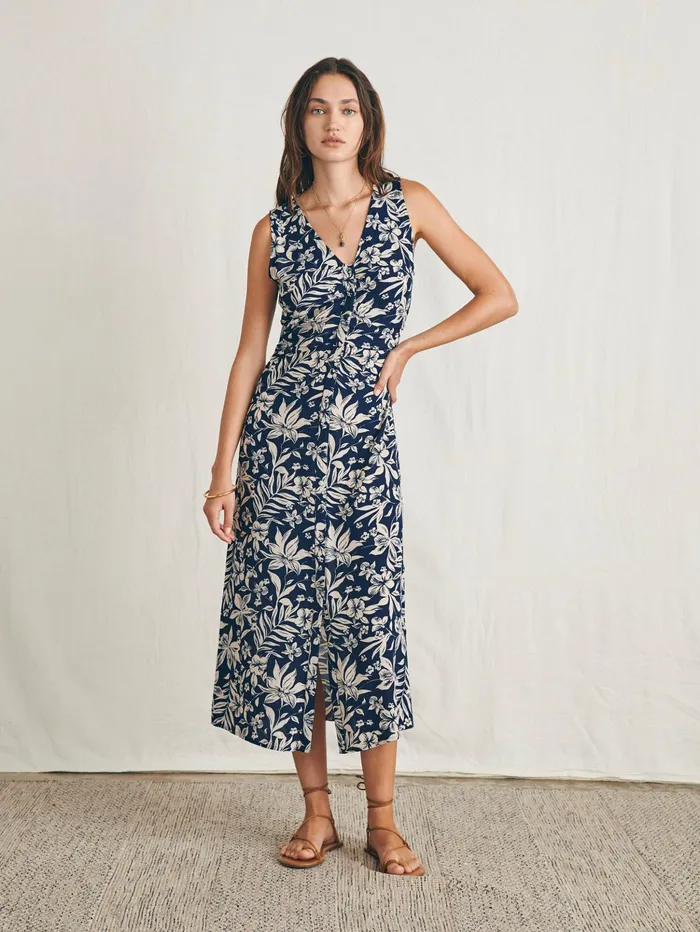 Women Dresses Faherty Siena Midi Dress Navy Canopy Floral