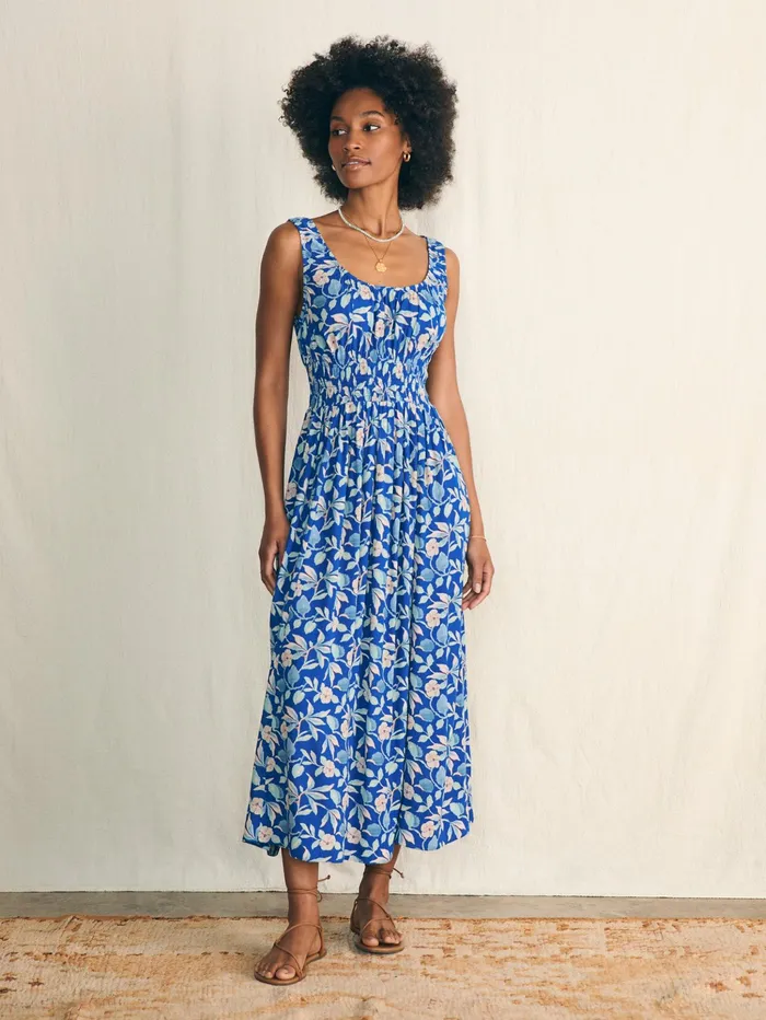 Women Dresses Faherty Sunseeker Midi Dress Blue Ginger Floral