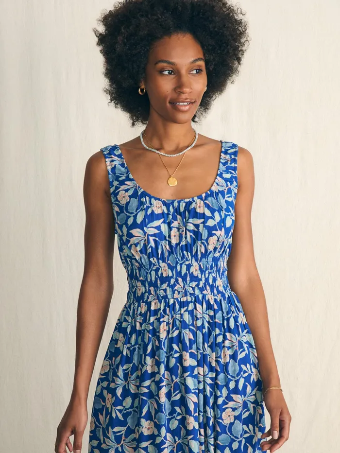 Women Dresses Faherty Sunseeker Midi Dress Blue Ginger Floral