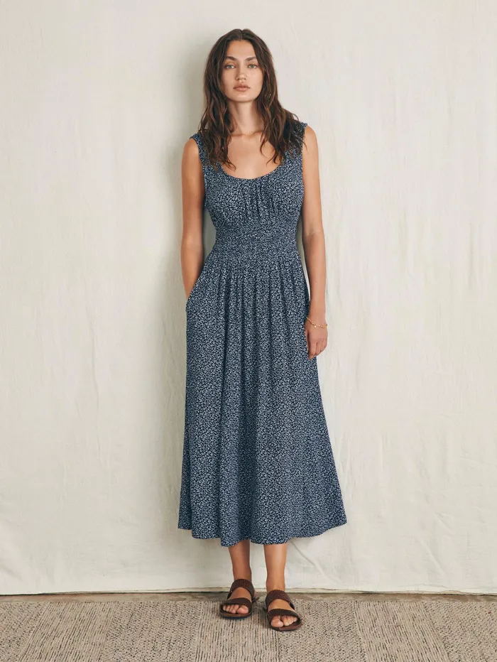 Women Dresses Faherty Sunseeker Midi Dress Navy Riverton Ditsy