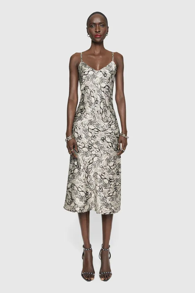 Women Dresses Rebecca Minkoff Verona Slip Dress Blackwhite Snake