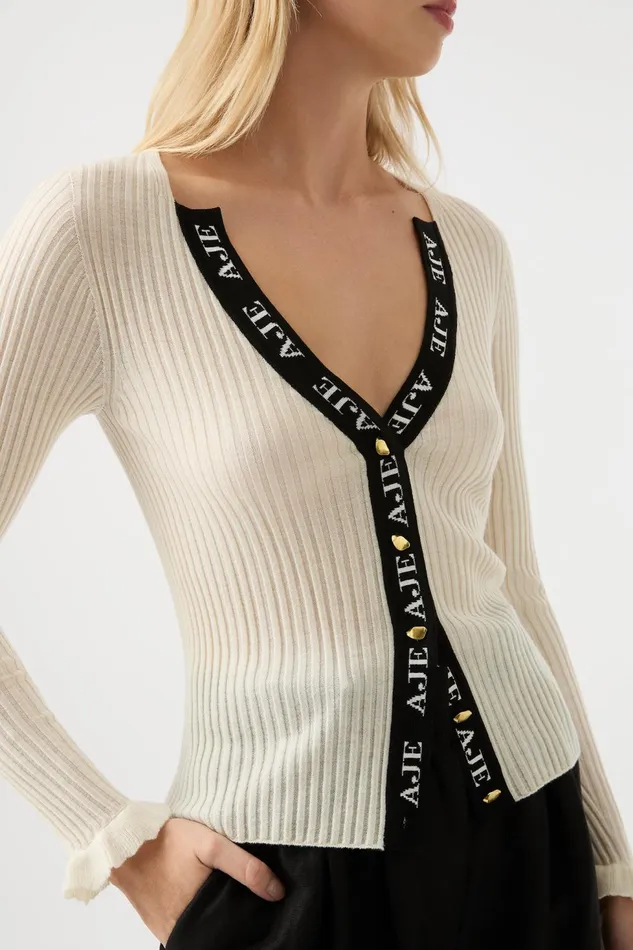 Women Duality Seamless Cardigan Ivory Aje Knitwear and Jumpers