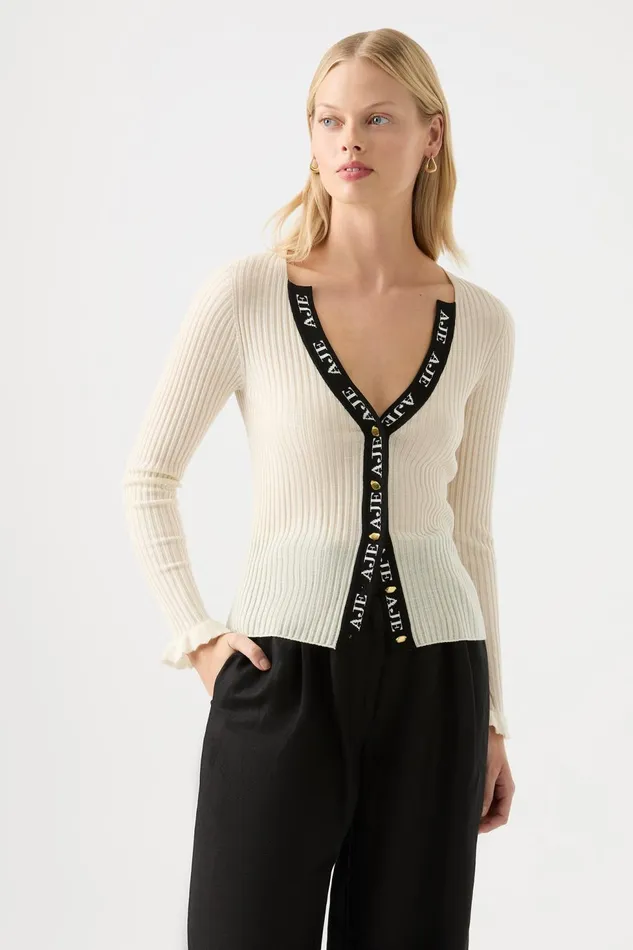 Women Duality Seamless Cardigan Ivory Aje Knitwear and Jumpers