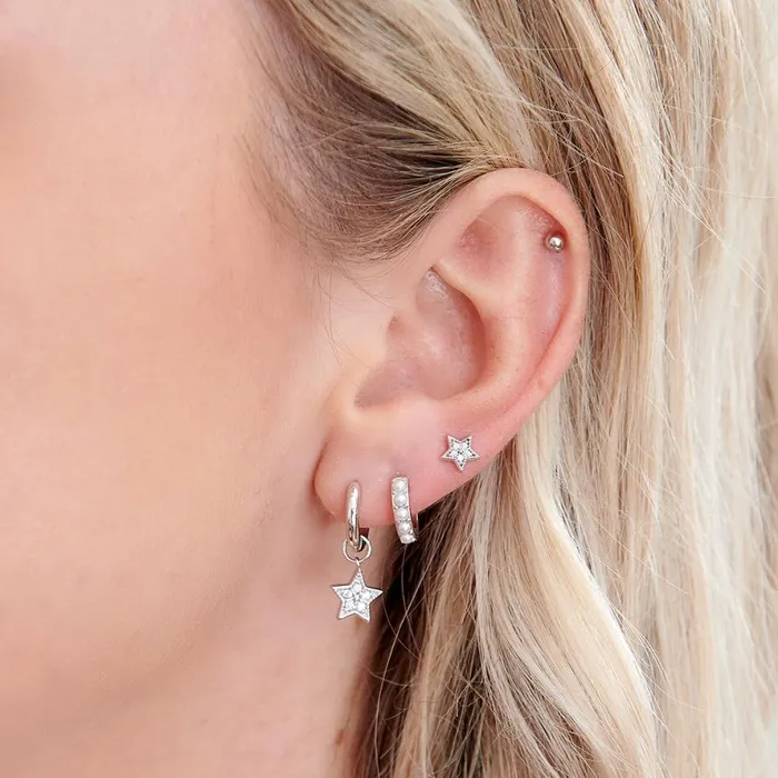 Women Earrings Olivia Burton Celestial Star Charm Huggies Silver
