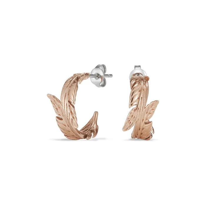 Women Earrings Olivia Burton Feather Rose Gold Plated Hoop Earrings