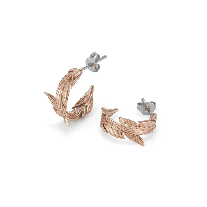 Women Earrings Olivia Burton Feather Rose Gold Plated Hoop Earrings