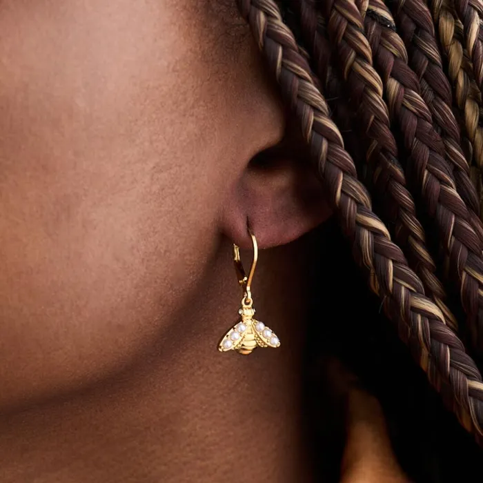 Women Earrings Olivia Burton Gold Bee Lever Back Hoops