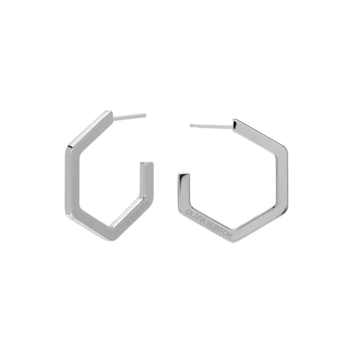 Women Earrings Olivia Burton Honeycomb Silver Tone Large Hoop Earrings