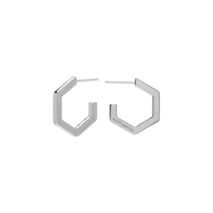 Women Earrings Olivia Burton Honeycomb Silver Tone Small Hoop Earrings