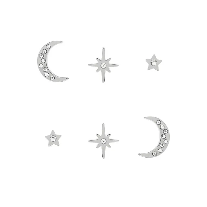 Women Earrings Olivia Burton North Star and Moon Silver Stud Earrings Set