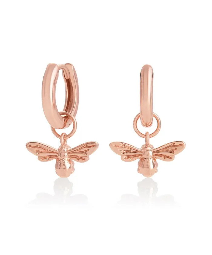 Women Earrings Olivia Burton Rose Gold Bee Huggie Hoops