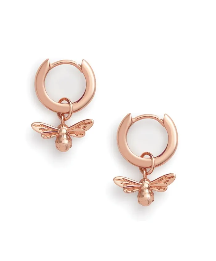 Women Earrings Olivia Burton Rose Gold Bee Huggie Hoops