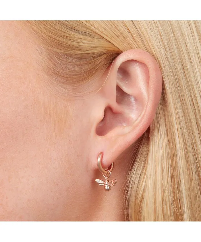 Women Earrings Olivia Burton Rose Gold Bee Huggie Hoops