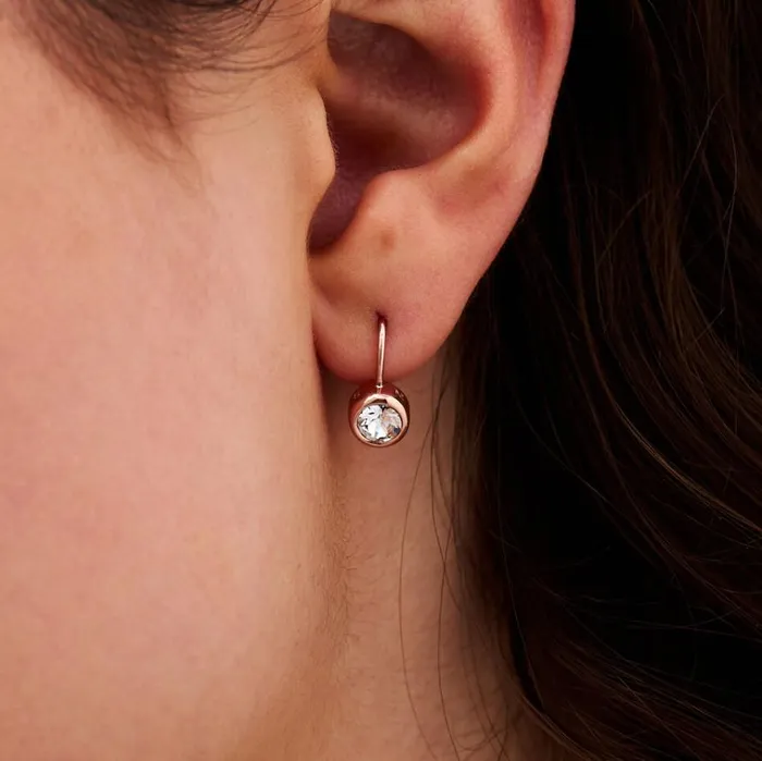 Women Earrings Olivia Burton Rose Gold Bezel Drop Earrings
