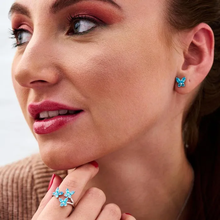 Women Earrings Olivia Burton Silver and Blue Marquise Stud Earrings