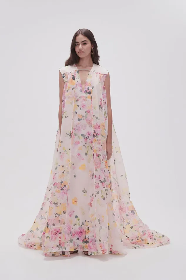 Women Earthen Trapeze Maxi Dress Scattered Floral Aje Dresses