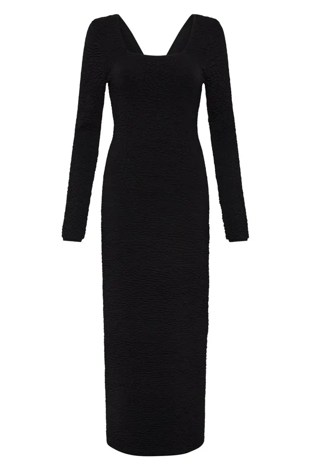 Women Echo Bubble Body Dress Black Aje Body and Crepe Knit