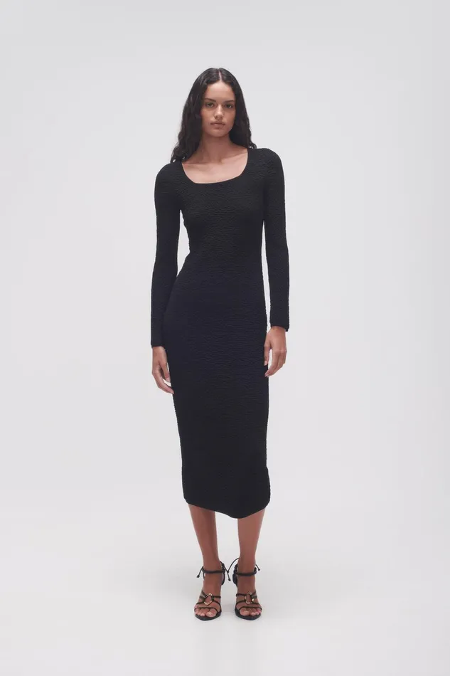 Women Echo Bubble Body Dress Black Aje Body and Crepe Knit