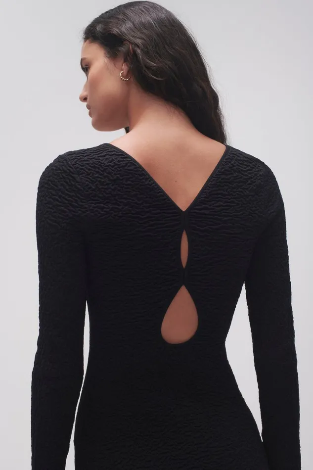 Women Echo Bubble Body Dress Black Aje Body and Crepe Knit