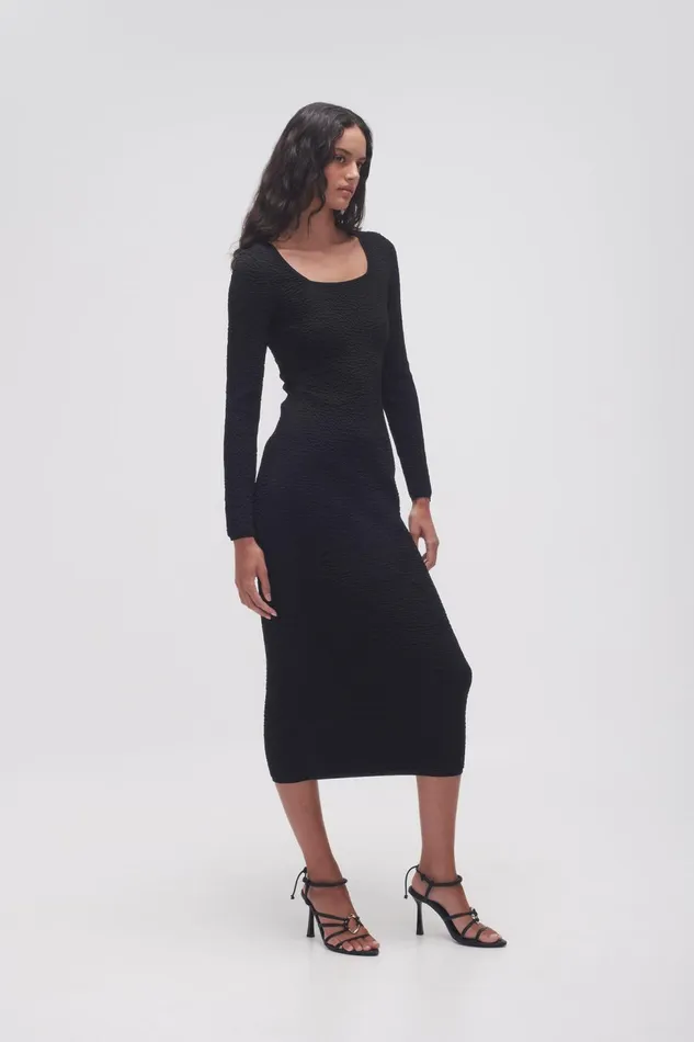 Women Echo Bubble Body Dress Black Aje Body and Crepe Knit