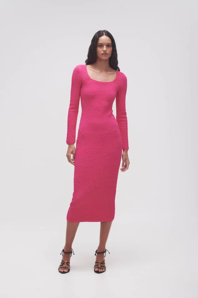 Women Echo Bubble Body Dress Hot Pink Aje Body and Crepe Knit