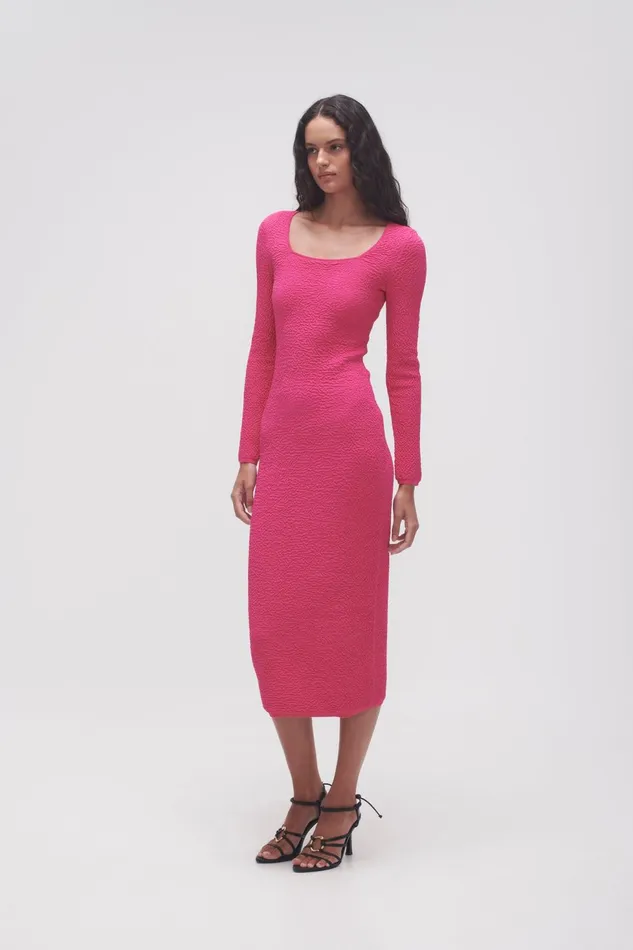 Women Echo Bubble Body Dress Hot Pink Aje Body and Crepe Knit