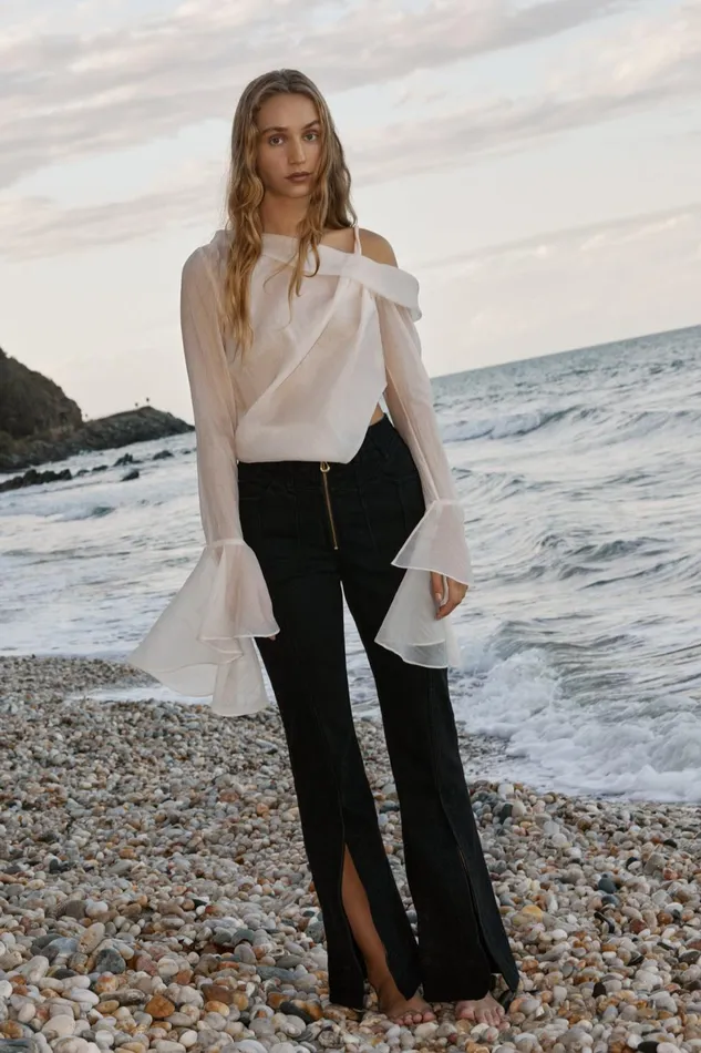 Women Edith Draped Top Champagne Cream Aje Tops