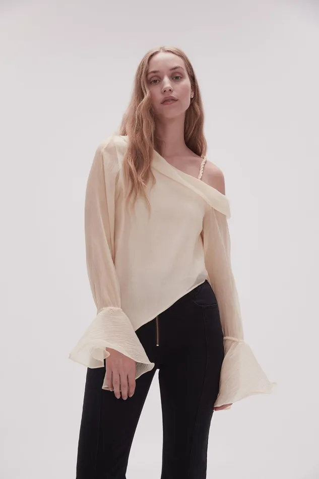 Women Edith Draped Top Champagne Cream Aje Tops