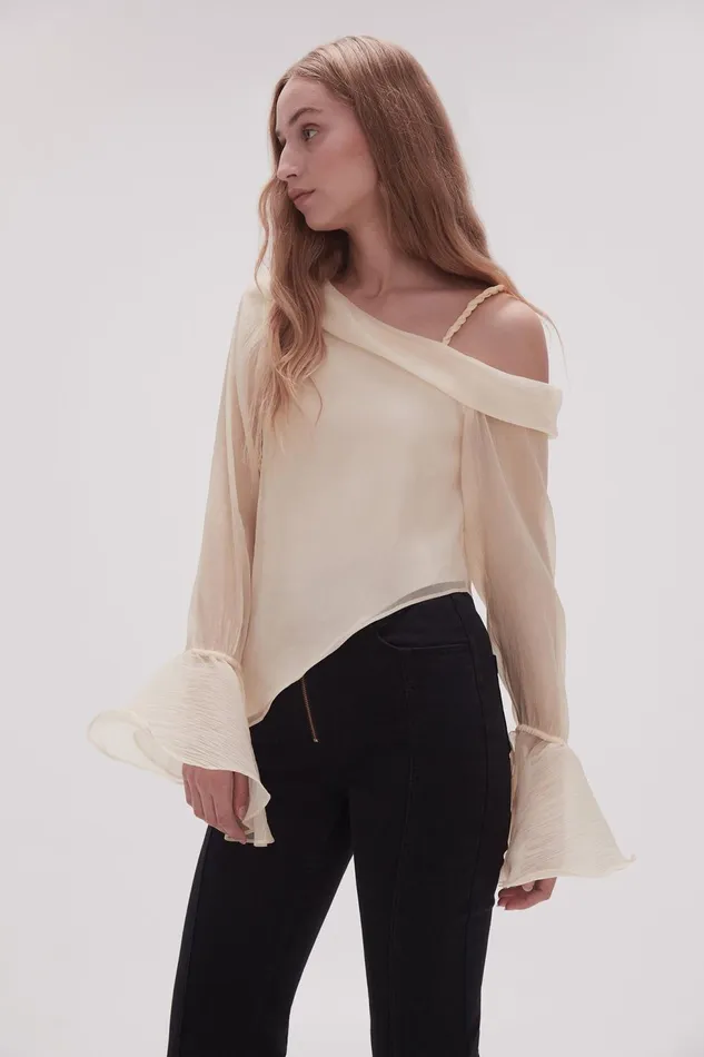 Women Edith Draped Top Champagne Cream Aje Tops