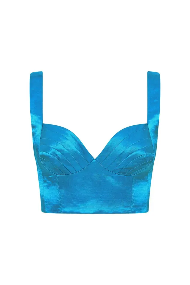 Women Elation Pleated Bralette Azure Blue Aje Tops