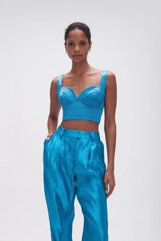 Women Elation Pleated Bralette Azure Blue Aje Tops