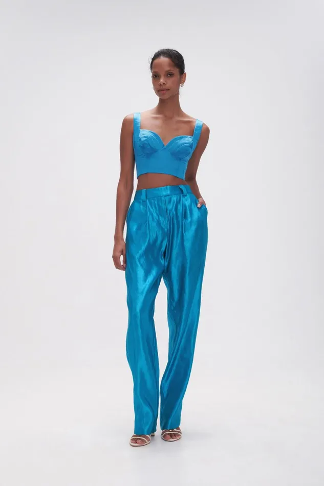 Women Elation Pleated Bralette Azure Blue Aje Tops