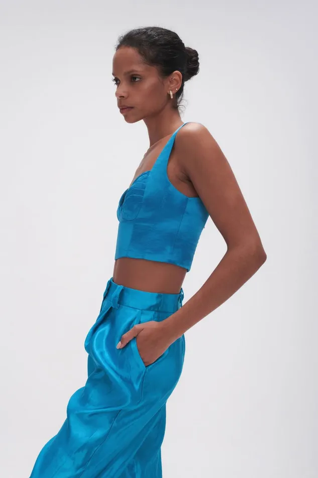 Women Elation Pleated Bralette Azure Blue Aje Tops