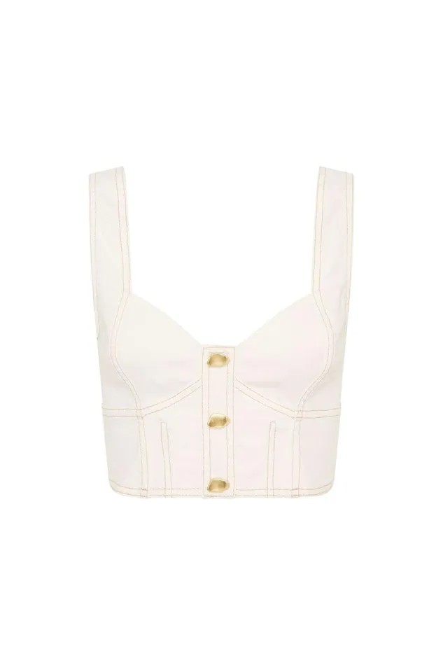 Women Elena Denim Cropped Bustier White Aje Tops