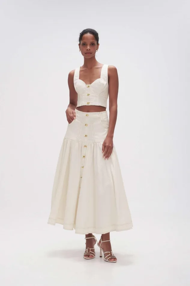 Women Elena Denim Cropped Bustier White Aje Tops