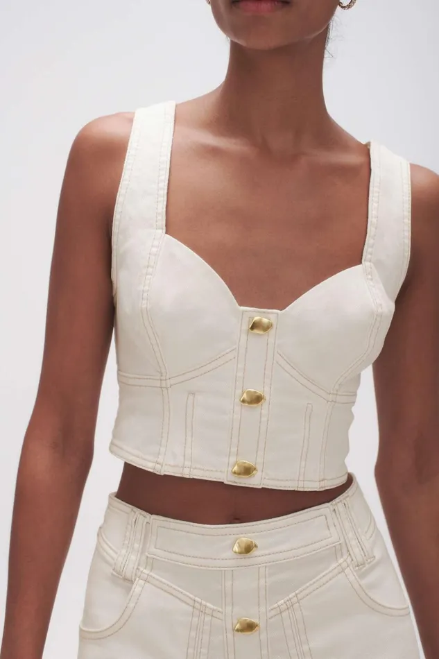 Women Elena Denim Cropped Bustier White Aje Tops