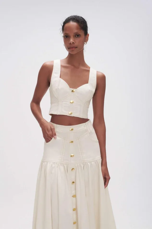 Women Elena Denim Cropped Bustier White Aje Tops