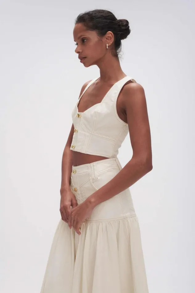 Women Elena Denim Cropped Bustier White Aje Tops
