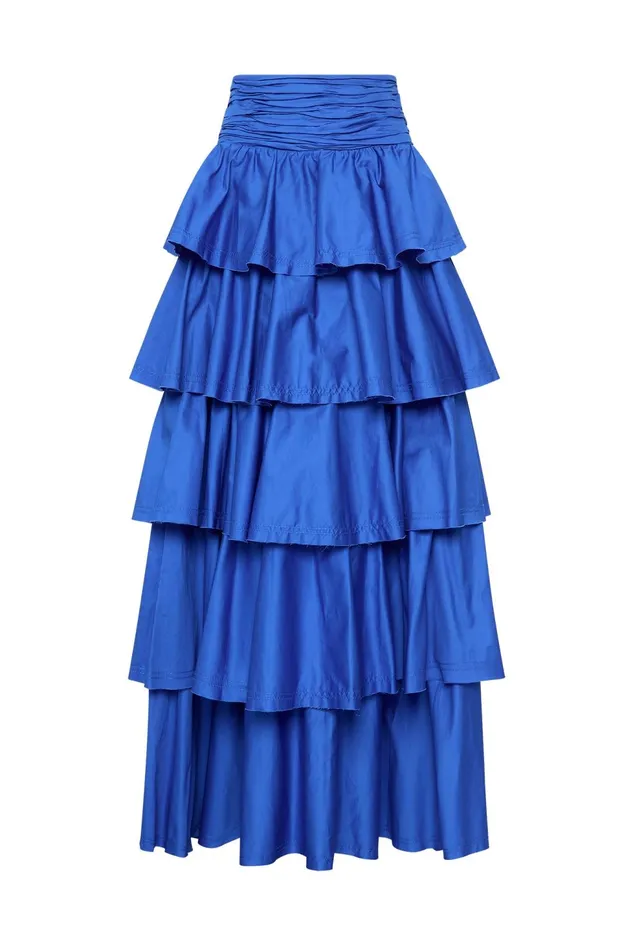 Women Eleni Tiered Maxi Skirt Marine Blue Aje Skirts